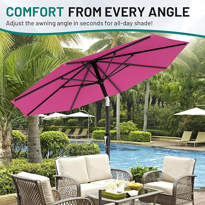 AreShark 9 FT Patio Umbrella for Outdoor, Outdoor Table Umbrella with Push Button Tilt and Crank, Outdoor Patio Umbrellas with 8 Sturdy Ribs for Market, Garden, Pool (Rose Pink) - Image 7