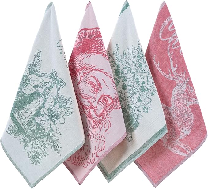sea me at home Christmas Tea Towel Set of 4-100% Cotton Jacquard Kitchen Towels by seameathome