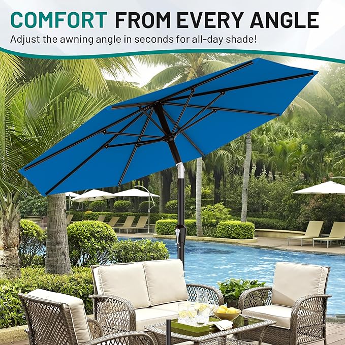 AreShark 9 FT Patio Umbrella for Outdoor, Outdoor Table Umbrella with Push Button Tilt and Crank, Outdoor Patio Umbrellas with 8 Sturdy Ribs for Market, Garden, Pool (Royal Blue) - Image 7