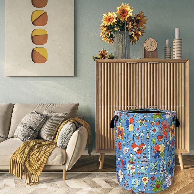 Autism Awareness Doodles Laundry Basket Foldable - Image 7