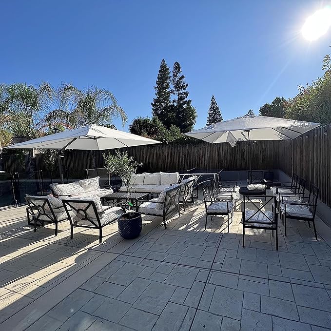 PURPLE LEAF 9' X 11.5' Patio Umbrella with Base Outdoor Cantilever Rectangle Umbrella Offset Umbrella with 360-degree Rotation for Garden Deck Pool Patio White - Image 3