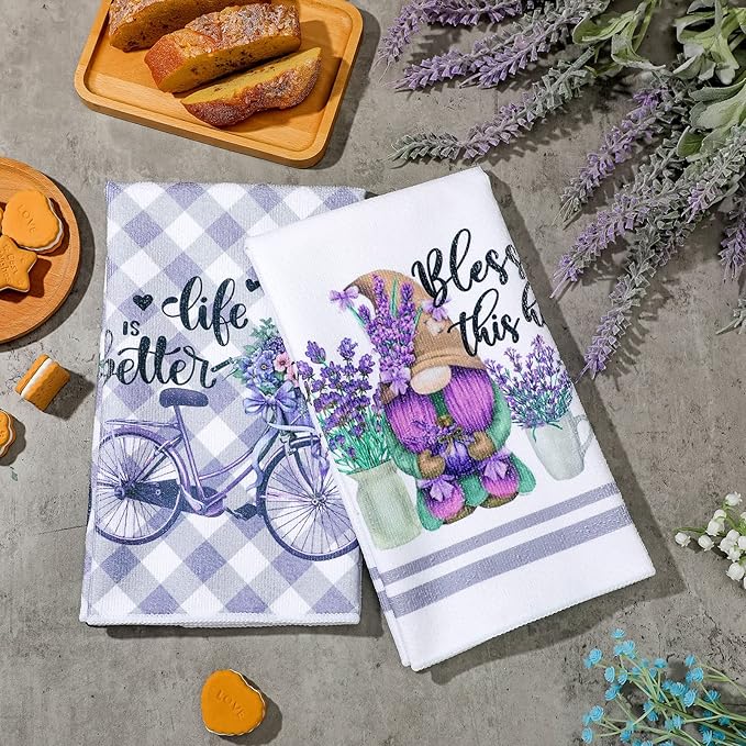 Set of 6 Lavender Kitchen Towels Purple Floral Dishtowels Rustic Absorbent - Image 7