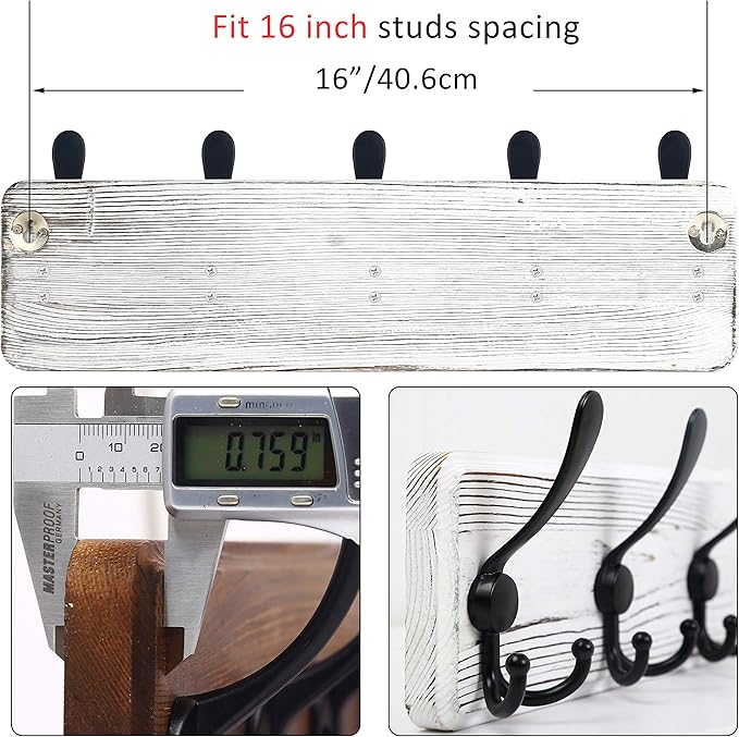 WEBI Coat Rack Wall Mount, Wood Coat Hooks Wall Mounted Coat Hanger, Wall Hook - Image 3