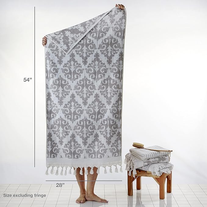 SKL Home Mirage Fringe 100% Turkish Cotton Bath Towel, Taupe 54.00" x 28.00" - Image 3
