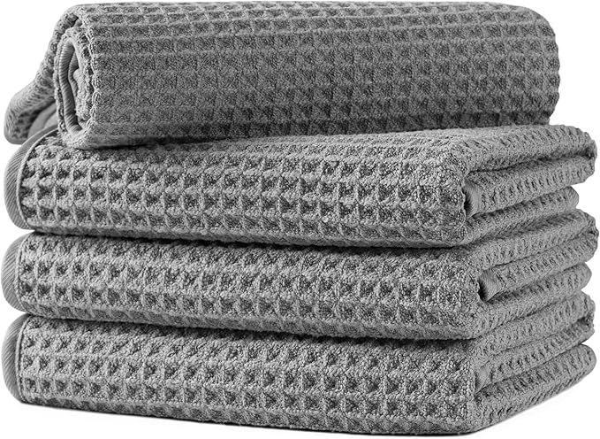Microfiber Waffle Hand Towels, 4 Pieces, Fast Drying, Lint Free 430 GSM by Unknown