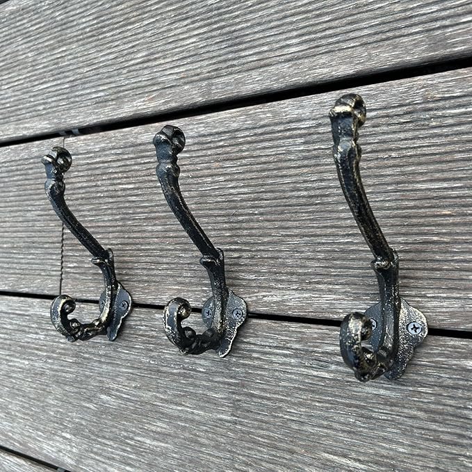 4 Pack Cast Iron Wall Hooks Antique Vintage Rustic Farmhouse Coat Hooks - Image 5