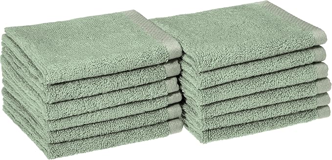 Amazon basics cotton washcloths, Lightweight quick-dry, seafoam green by AmazonBasics