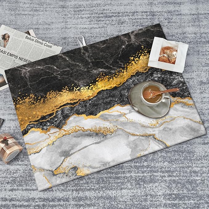 Gold and Black Grey Kitchen Drying Mat Black Gold Marble Decor Microfiber Dish - Image 3