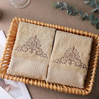 2 Pcs Damascus Hand Towels Brown Farmhouse Bathroom Decor 14x29 Inch - Image 2
