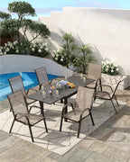 Outdoor Stackable Dining Chairs Set of 4, High-Back Patio Stacking Chairs, Patio Chairs with Textilene Farbic & Metal Frame for Lawn Backyard Deck Garden,Brown - Image 3
