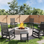 GarveeLife Poly Lumber Rocking Chair Outdoor Set of 4 with 2 Side Table - HDPE High Back Porch Rocker Chairs for Adults - All Weather Resistant Furniture for Patio - Black by GarveeLife