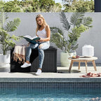 Flamaker Deck Box with Cushion 100 Gallon Waterproof Resin Storage Box with Air Rod Indoor Outdoor Lockable Storage Bench for Patio Furniture, Tools, Pool Accessories (Black) - Image 2