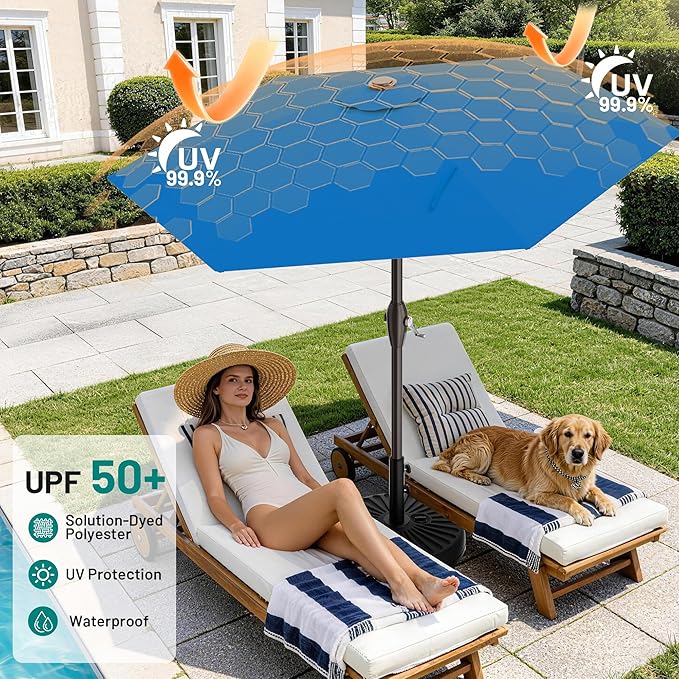 AreShark 7.5FT Patio Umbrella Table Market Umbrella with 6 Sturdy Ribs, Button Tilt/Crank Heavy-Duty Round Outdoor Umbrellas for Garden, Deck, Backyard,and Pool, Royal Blue - Image 3