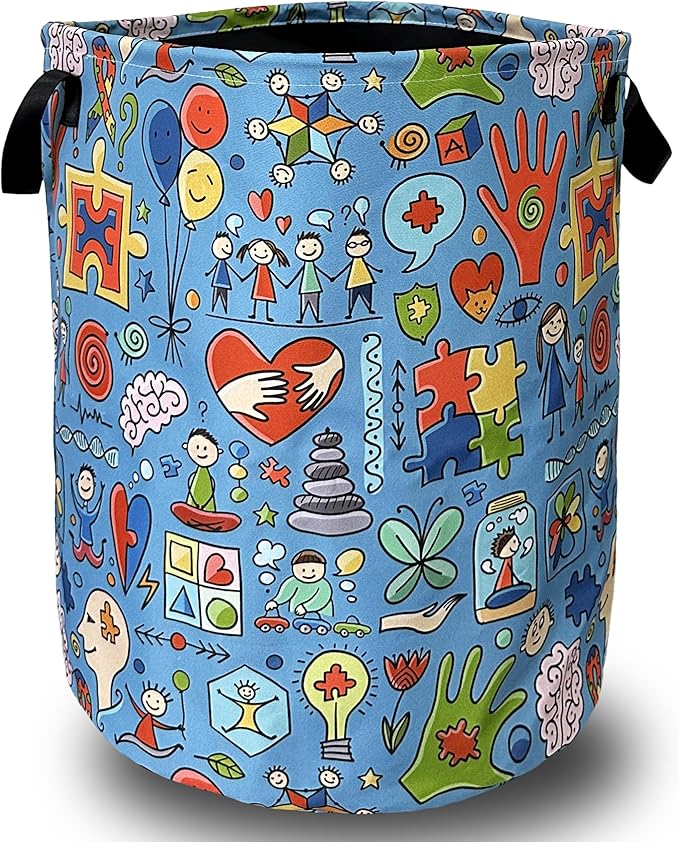 Autism Awareness Doodles Laundry Basket Foldable by SELIONLIKN