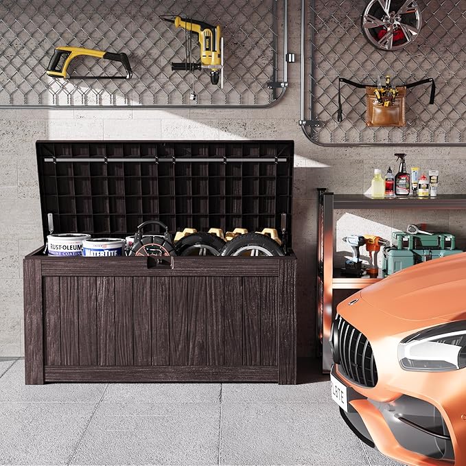 Greesum Outdoor Storage Box 120 Gallon Storage Bin with Lid for Patio Furniture, Garden Tools, Pool Supplies, Lockable, Waterproof and UV Resistant, Dark Brown - Image 3