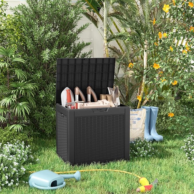 32 Gallon Outdoor Storage Box, Large Resin Deck Box for Patio Cushions, Garden Tools, Pool Accessories, Waterproof and Lockable Design, Storage Bench for Backyard & Deck(Black) - Image 4