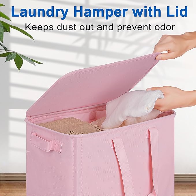 Slim Laundry Hamper with Lid and Wheels, Small Rolling Laundry Basket with - Image 3