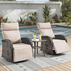 3 Pieces Zero Gravity Patio Swivel Rocking Recliner Chairs Set of 2 - Wicker Outdoor Lounge Chair with Side Table, Adjustable Backrest & Footrest, High Back Outdoor Recliner Chair for Pool Deck Beige by JelwalyPatioFurnitureSet