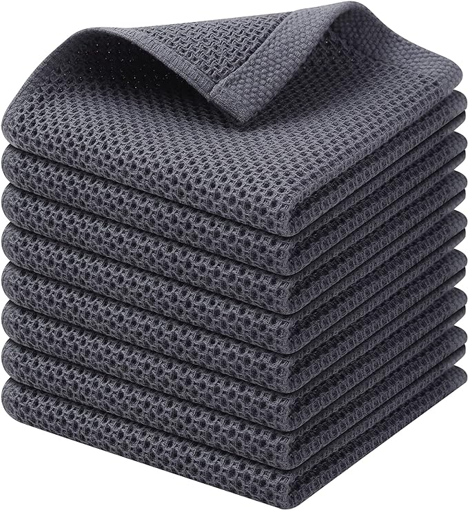 Kitinjoy 100% Cotton Kitchen Dish Cloths, 8 Pack Waffle Weave Ultra Soft by Kitinjoy