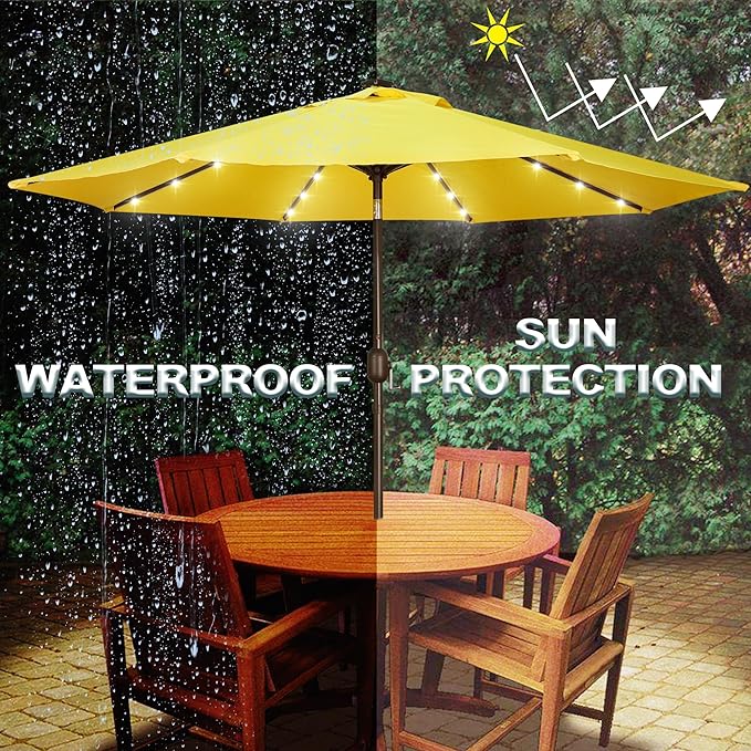 Blissun 9 ft Solar Umbrella, 32 LED Lighted Patio Umbrella, Table Market Umbrella, Outdoor Umbrella for Garden, Deck, Backyard, Pool and Beach (Yellow) - Image 5