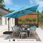 PURPLE LEAF 10'×13' Patio Umbrella with Base Included and Cover Outdoor Umbrella with Cover Extra Large Heavy Duty Cantilever Umbrella Turquoise Blue - Image 2