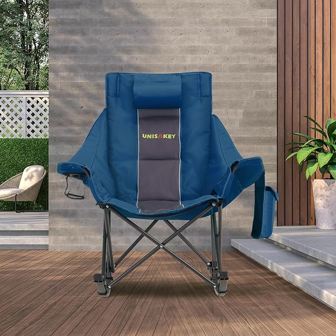 Oversized Rocking Camping Chair with Headrest & Cup Holder - 400lbs Capacity, 600D Oxford Fabric, Easy Fold Portable Outdoor Rocker Chair for Camping, Backyard, Beach, Blue - Image 9
