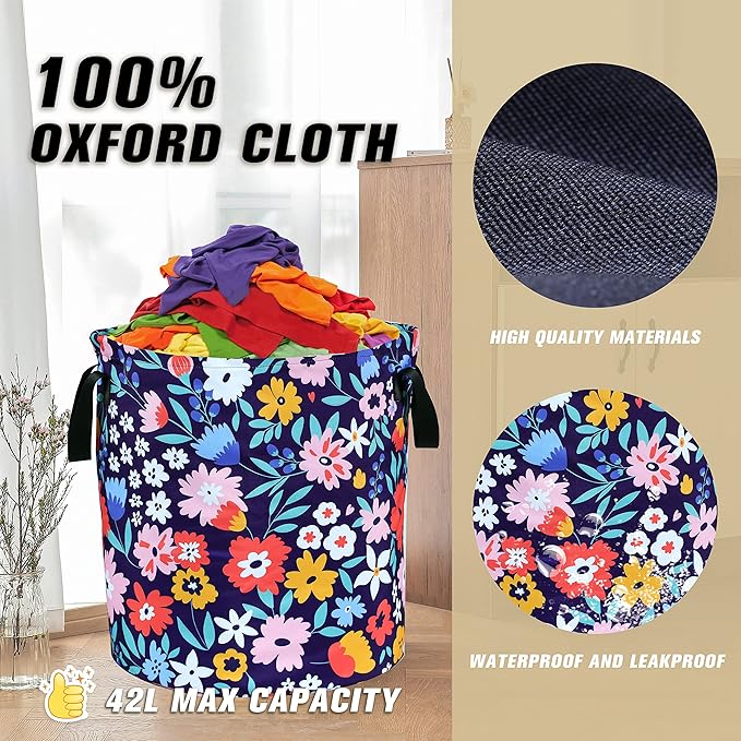 Folk Floral Art Laundry Basket Beautiful Flowers Foldable Oxford Cloth Funny - Image 7