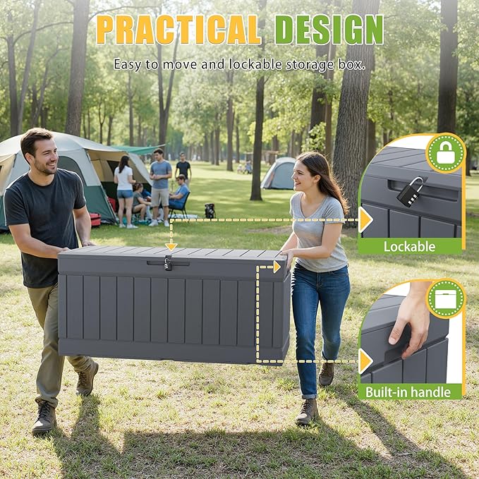 Greesum Outdoor Storage Box 82 Gallon Storage Bin with Lid for Patio Furniture, Garden Tools, Pool Supplies, Waterproof and UV Resistant, Lockable, Gray - Image 4