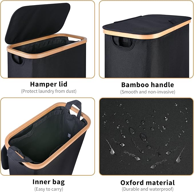 60L Slim Laundry Hamper, Narrow Laundry Basket - Image 2