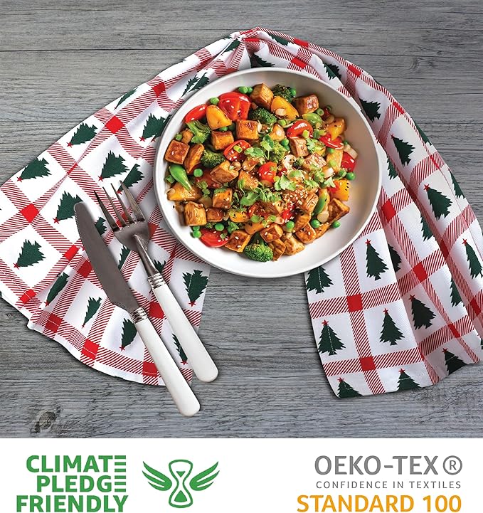Urban Villa Christmas Kitchen Towels Christmas Tree Print Premium Quality 100% - Image 2