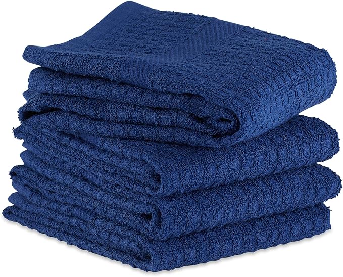 DII Basic Terry Collection Waffle Dishtowel Set, Solid Nautical Blue, 4 Piece - Image 3