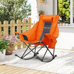 Oversized Rocking Camping Chair with Headrest & Cup Holder - 400lbs Capacity, 600D Oxford Fabric, Easy Fold Portable Outdoor Rocker Chair for Camping, Backyard, Beach, Orange - Image 9
