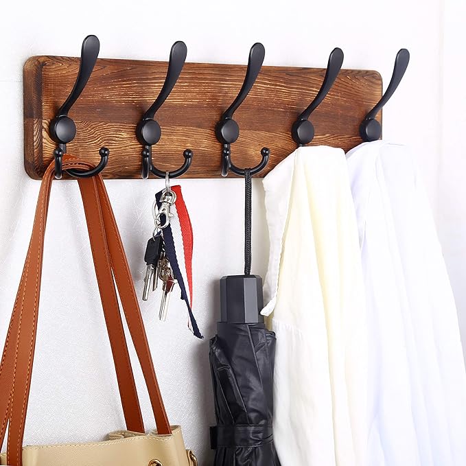 WEBI Rustic Coat Rack Wall Mount, Wood Coat Hooks Wall Mounted Coat Hanger - Image 6