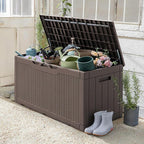 Greesum 100 Gallon Resin Patio Storage Box for Garden Tools, Outdoor Furniture Cushions, Pool Supplies, Dark Brown - Image 3