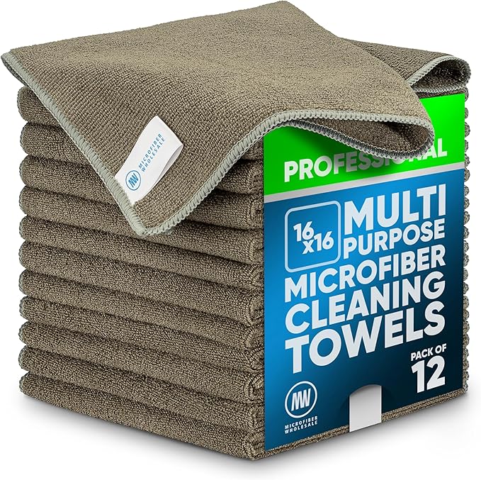 MW Pro Microfiber Cleaning Cloth | Olive | 12 Pack | 16” x 16” | All Purpose by MicrofiberWholesale