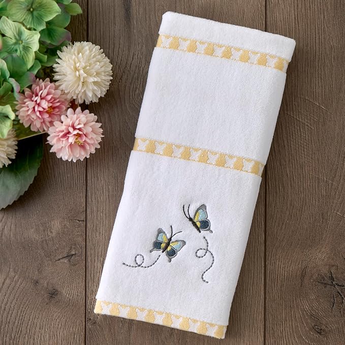 SKL Home Dancing Butterflies 100% Cotton Embroidered 2pc Hand Towel Set - Image 4