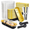 100 Pack Mini Cake Pans with Lids and Spoons Black Gold Rectangular Aluminum by NPLUX