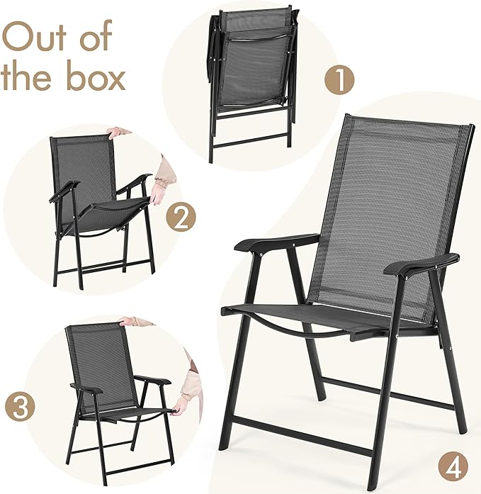 Yaheetech Patio Dining Chairs Set of 4 with Armrests, Outdoor Folding Chairs with Metal Frame and Backrest for Lawn, Garden, Yard and Poolside, Black - Image 8