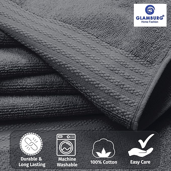 GLAMBURG Premium Cotton Oversized 2 Pack Bath Sheet 35x70-100% Pure Cotton - Image 2