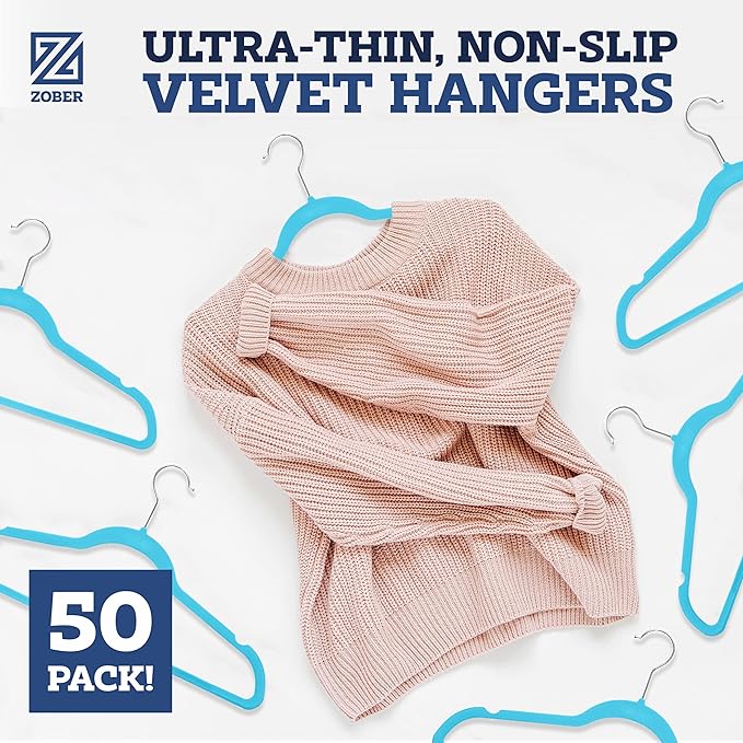ZOBER Turquoise Velvet Hangers 50 Pack - Image 2