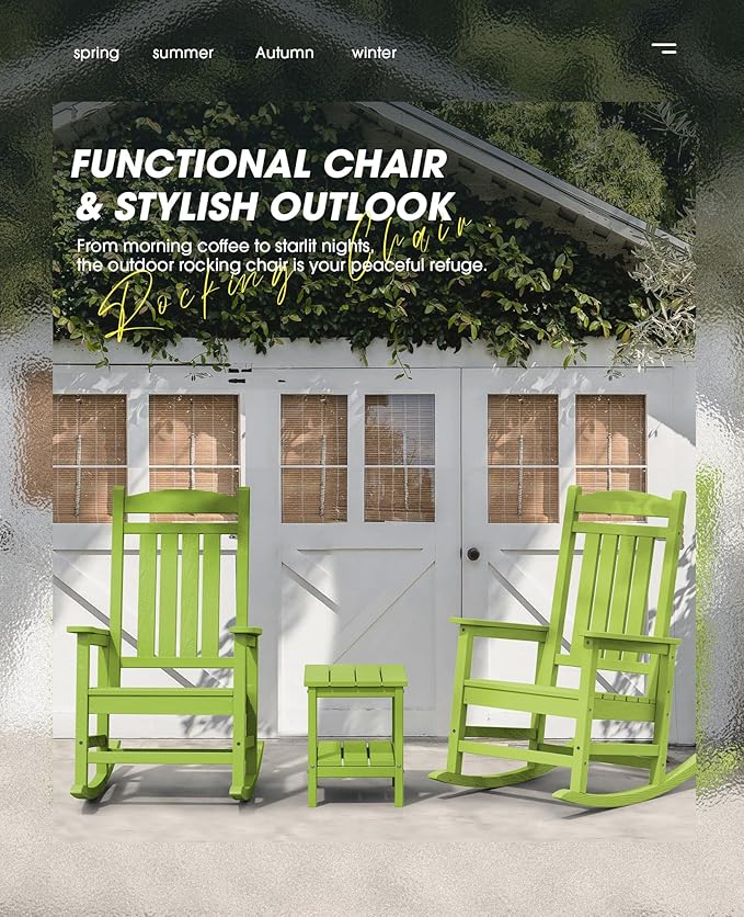 KINGYES HDPE Rocking Chairs Outdoor, Patio Rocking Chairs with 330lbs Support, Smooth Porch Rocker for Deck Lawn Yard, Pistachio Green - Image 5