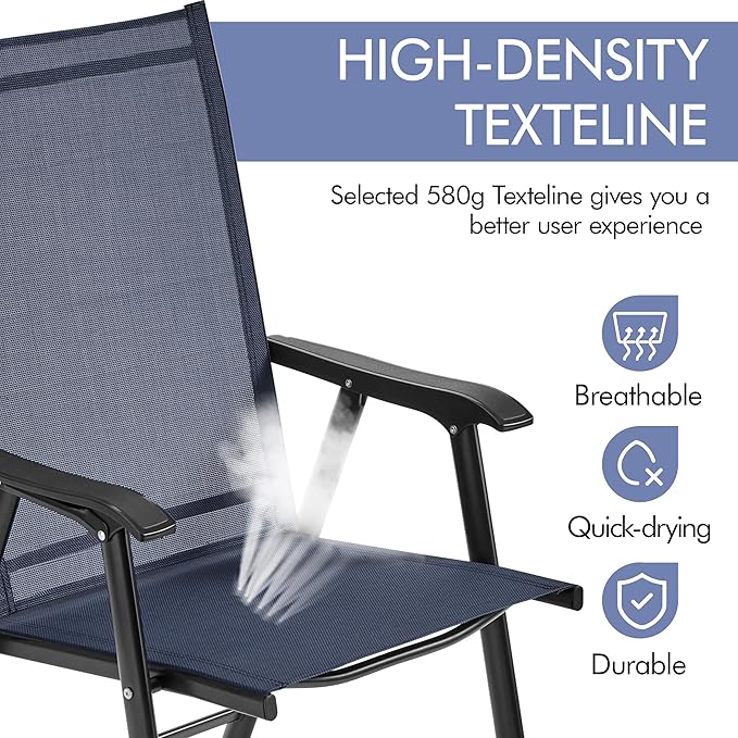 Yaheetech Outdoor Patio Chairs Set of 4, Portable Dining Chairs with Armrests for Camping, Lawn Yard Beach, Folding Outdoor Chairs 4-Pack with Metal Frame, Navy Blue - Image 7