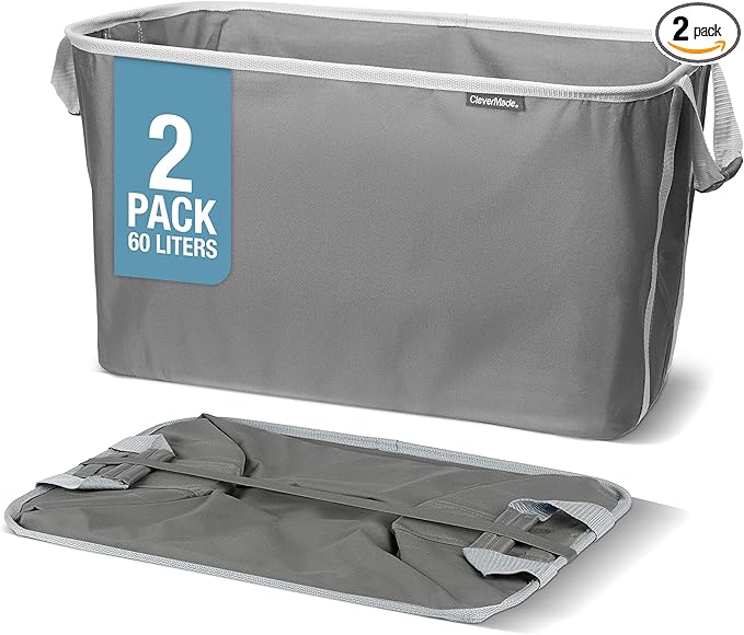 CleverMade Collapsible Laundry Basket 2 Pack – 60L Foldable Clothes Hamper by CleverMade