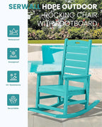 SERWALL Outdoor Rocking Chair Set of 4, Oversized HDPE Patio Rocking Chair with Footrest for Adults, All Weather Porch Rocker for Deck Patio Balcony, Aruba - Image 4