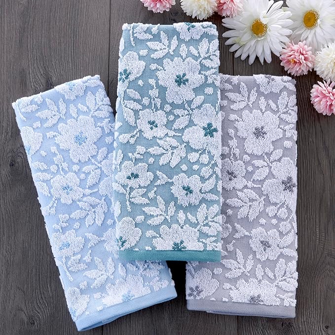 SKL Home Floral Jacquard 100% Cotton 2pc Hand Towel Set, Reversible & Decorative - Image 4