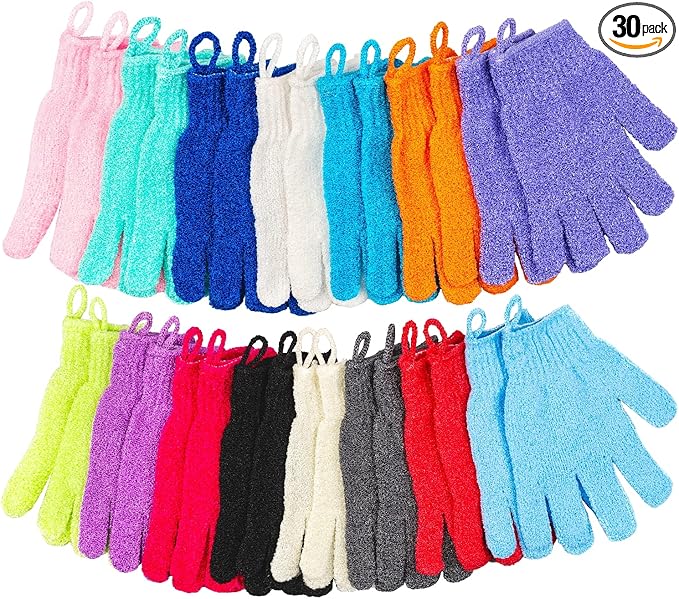 30 Pcs Exfoliating Gloves for Shower, 15 Colors Body Exfoliator Glove by Aisuly