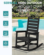 SERWALL Outdoor Rocking Chair Set of 2, Oversized Rocking Chair with Footboard for Adults, HDPE All Weather Resistant Rocking Chairs for Patio, 350lbs Weight Capacity, Black - Image 4