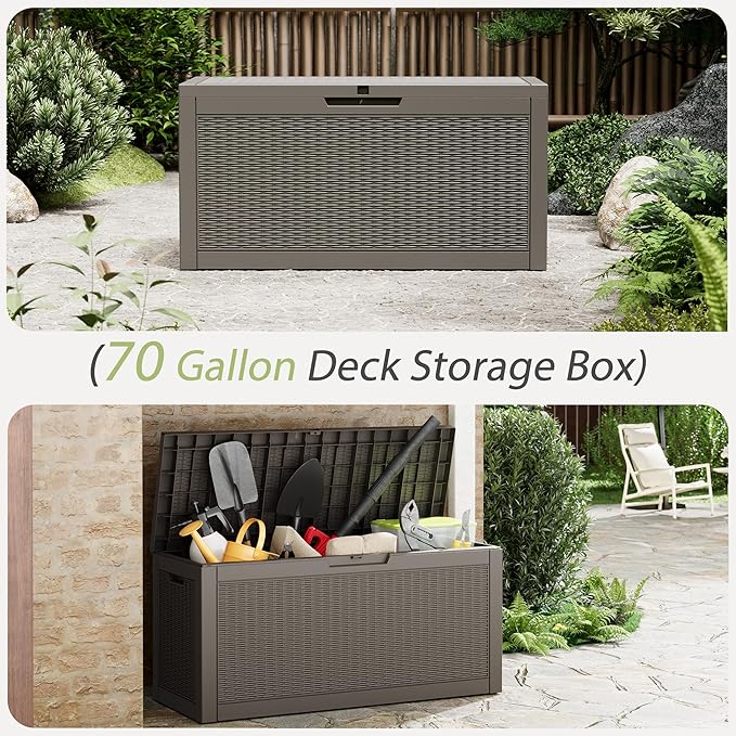 Outdoor Storage Box, Resin Deck Boxes Indoor and outdoor, Waterproof Storage Box Lockable Lid (Grey,70 Gallon) - Image 6