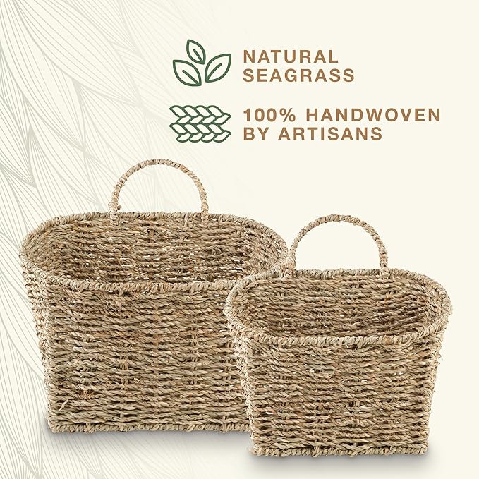 Set of 2 Wicker Hanging Basket for Organizing, Front Door, Flowers - Image 6