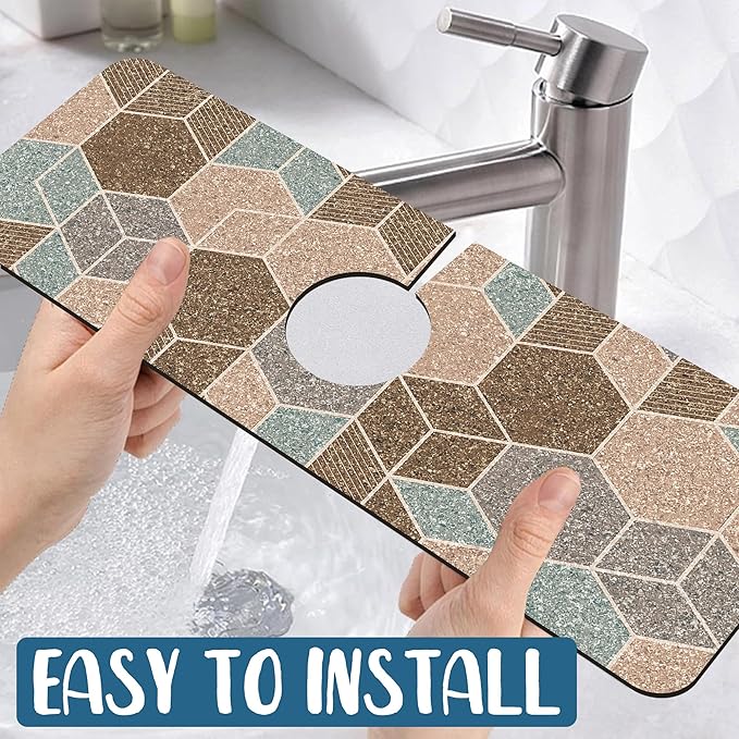 Geometry Blocks Sink Splash Guard Glitter Geometry Faucet Absorbing Mat Fast - Image 5